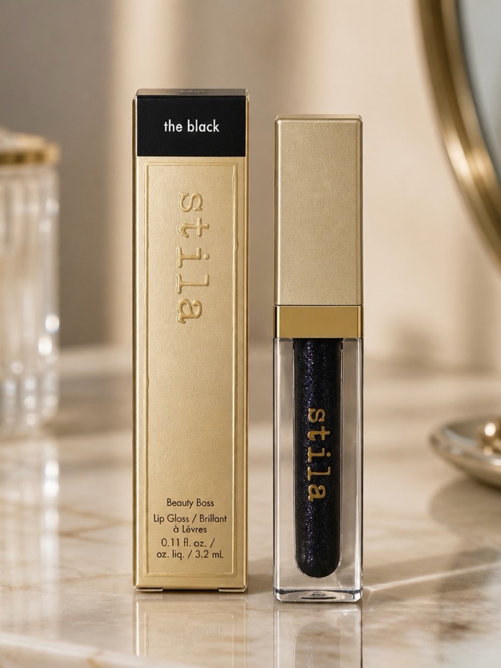 Stila Beauty Boss Lip Gloss β Black with Gold Shimmer